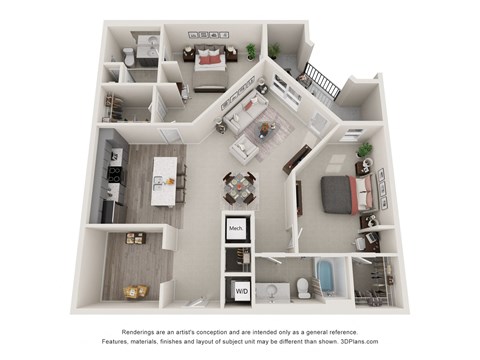 2 Bed 2 Baths Rigsbee Floor Plan | 1,364 Sq. Ft. at Ellis Station, Durham, NC